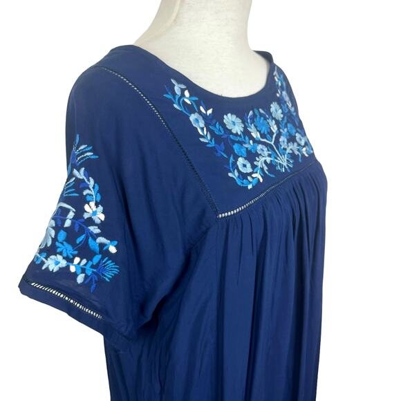 Catherine Malandrino Navy Blue Floral Embroidered Eyelet Scalloped Shift Dress - Picture 5 of 9